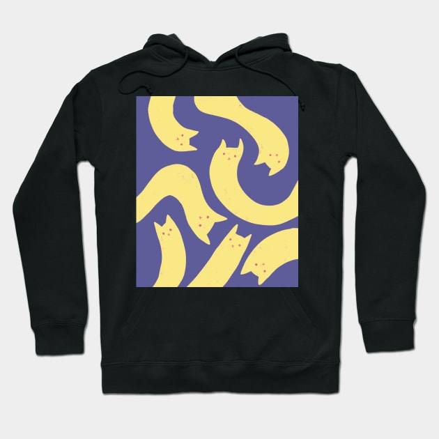 cat pattern aesthetic illustration purple yellow Hoodie by maoudraw